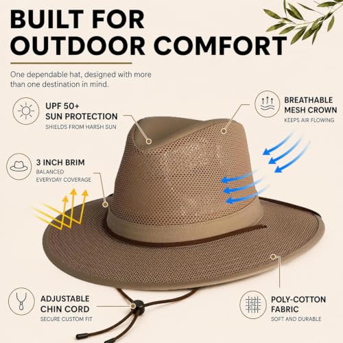 Henschel Hats Original Aussie Breezer Sun Hat for Summer Outdoor Use - color: Khaki, size: Small