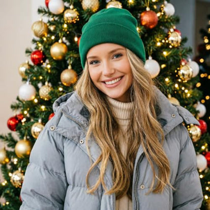 DRESHOW Winter Beanie for Women Men Fleece Lined Slouchy Knit Thick Beanies - color: 1 Pack Knit Beanie Hat: Emerald Green