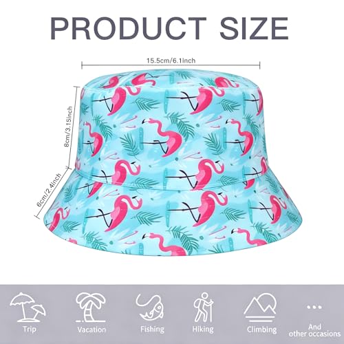 Summer Reversible Bucket Hat - Packable Cute Pineapple Sun Hat for Beach, Golf, Fishing, Travel, Outdoor for Women Men - color: Flamingo 01