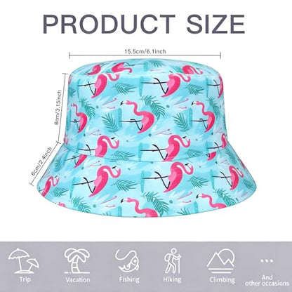 Summer Reversible Bucket Hat - Packable Cute Pineapple Sun Hat for Beach, Golf, Fishing, Travel, Outdoor for Women Men - color: Flamingo 01