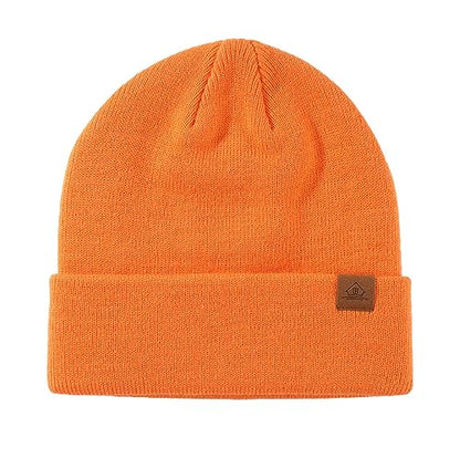 Home Prefer Mens Winter Hats Acrylic Knit Cuff Beanie Cap Warm Womens Beanie Hat - color: Orange