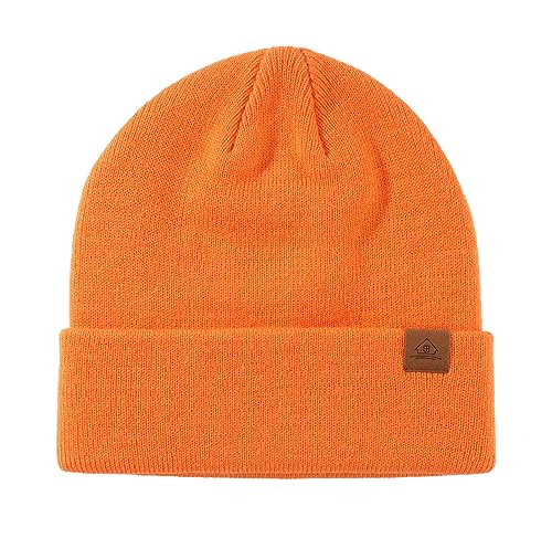 Home Prefer Mens Winter Hats Acrylic Knit Cuff Beanie Cap Warm Womens Beanie Hat - color: Orange