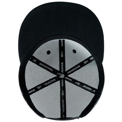 BASSDASH Flat Brim Trucker Cap Adjustable Snapback Hat Mesh Back for Men Women - color: Black Camo