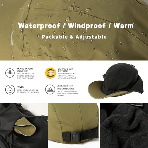TOP-EX Oversize XL XXL Men's Waterproof Winter Baseball Cap Fleece Earflap Trapper Hat for Cold Weather Large Heads - color: Green, size: X-Large-XX-Large