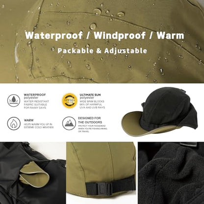 TOP-EX Oversize XL XXL Men's Waterproof Winter Baseball Cap Fleece Earflap Trapper Hat for Cold Weather Large Heads - color: Green, size: X-Large-XX-Large
