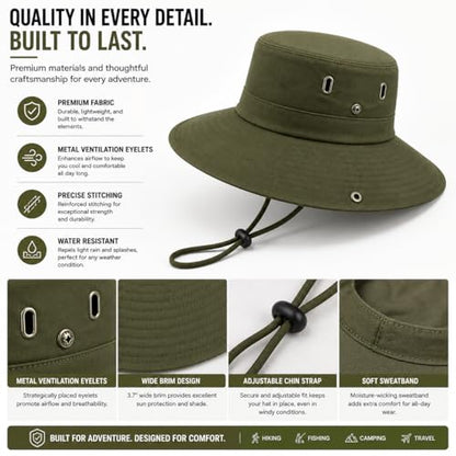 AVYZA CO. Wide Brim Sun Hat for Men & Women UPF 50+ Lightweight Waterproof Hat for Fishing & Hiking - color: Army Green