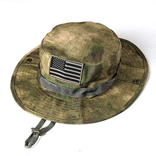 Breathable Mesh Boonie Hat, Wide Brim Sun/Fishing Hat, Adjustable Chin Strap - color: Green