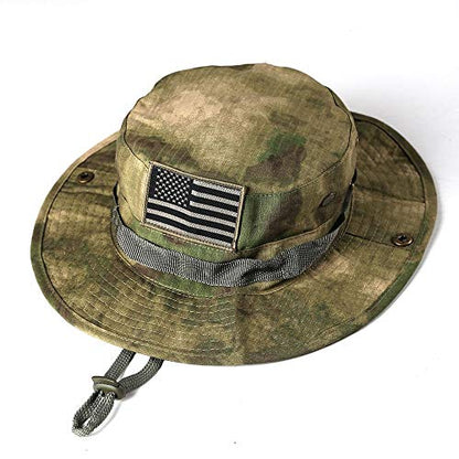 Breathable Mesh Boonie Hat, Wide Brim Sun/Fishing Hat, Adjustable Chin Strap - color: Green