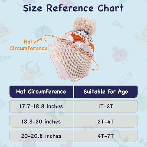 Beanie Knit Hats for Toddlers with Earflap Fleece Lined Hat Kids Warm Winter Hat Scarf Set Children's Thick Ski Cap - color: Fox-navy+scarf