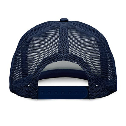 DALIX Flat Billed Trucker Hat Mesh Back S M L Adjustable Cap Solid Two Toned Snapback - color: Navy Blue, size: One Size