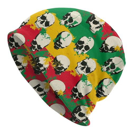 Beanie Hat for Men Women Slouchy Beanie Skull Sleep Cap Soft Lightweight Chemo Hat Stretch Cancer Headwear - color: Jamaica Flag Skull