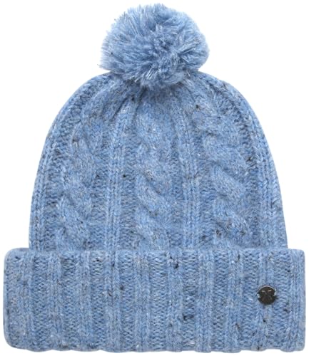 Hurley Womens Ribbed Cable Knit Cuff Beanie Hat with Pom - color: Photo Blue