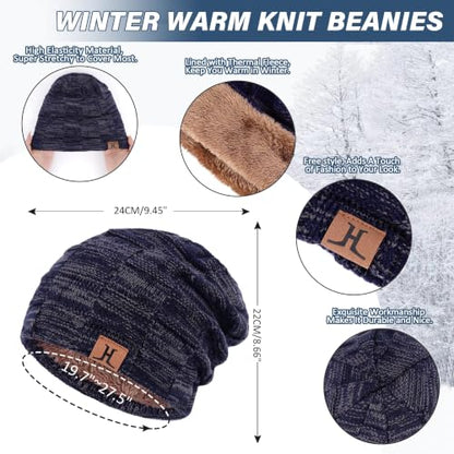 FZ FANTASTIC ZONE Men's Winter Beanie Hats Neck Warmer Warm Infinity Scarf - color: Navy Blue