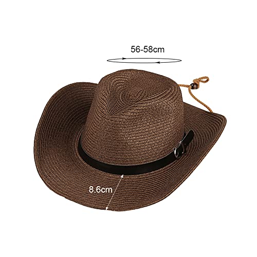 Straw Cowboy Hat for Women Men Classic Western Cowgirl Cap Foldable Sunhat Shapeable Fedora Panama Cap Wide Brim Beach Hat - color: Coffee