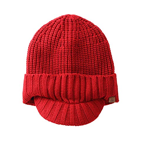 Home Prefer Men's Winter Hat Thick Knit Beanie Cap with Visor Newsboy Beanie Hat - color: Wine Red