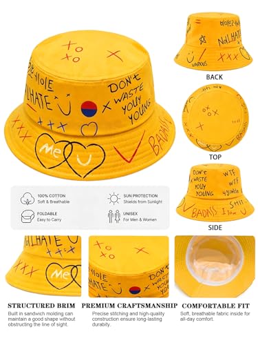 Packable Reversible Printed Bucket Hat Unisex for Men Women Beach Fisherman Cap - color: Yellow