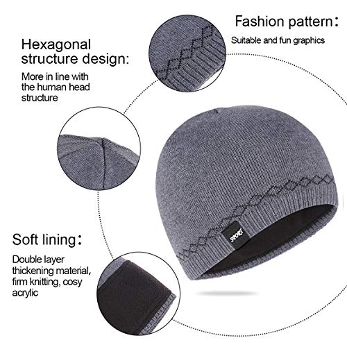 Mens Winter Beanie Hat Warm Knit Cuffed Plain Toboggan Ski Skull Cap (3 Patterns) - color: B2-grey
