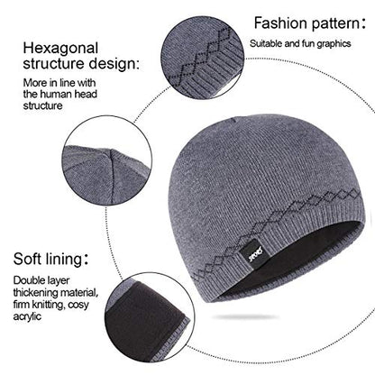 Mens Winter Beanie Hat Warm Knit Cuffed Plain Toboggan Ski Skull Cap (3 Patterns) - color: B2-grey