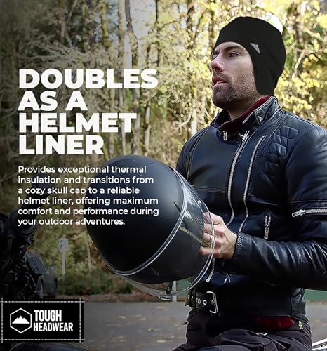 Tough Headwear Thermal Skull Cap - Moisture-Wicking Running Beanie - Snug Fit Ski Helmet Liner - Lightweight Cycling Cap - color: Black - 2 Pack