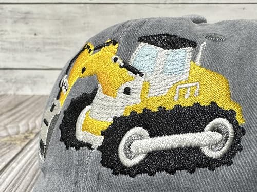 Embroidered Baseball Hats for Girls Boys - color: Excavator (Washed Gray)