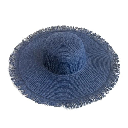 Womens Mens Wide Brim Straw Panama Hat Beach Sun Hat Summer Wide Brim Straw Roll up Hat Fisherman's UPF 50 - color: Navy1