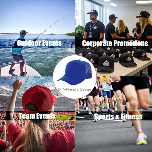 ZH 12 Pack Seamless Mesh Back Baseball Caps, 5 Panel Trucker Hats Bulk for Men and Women，Blank Caps - color: Blue