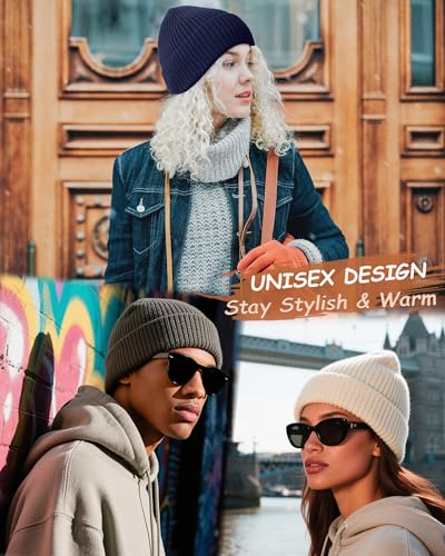 Wool Beanie for Men Women, Seamless Knit Cuffed Warm Winter Hats - color: 1pcs-navy Blue