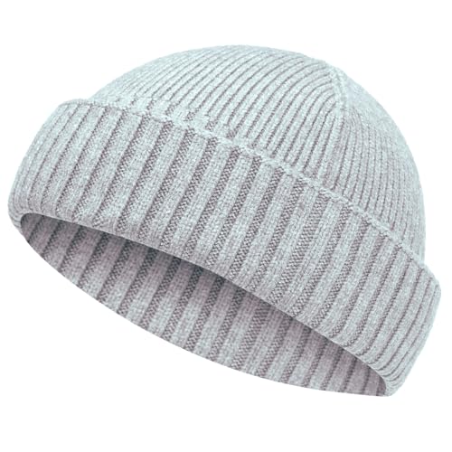 Wool Short Fisherman Beanie for Men Women Double Cuffed Skull Caps - color: 1pcs-flower Grey
