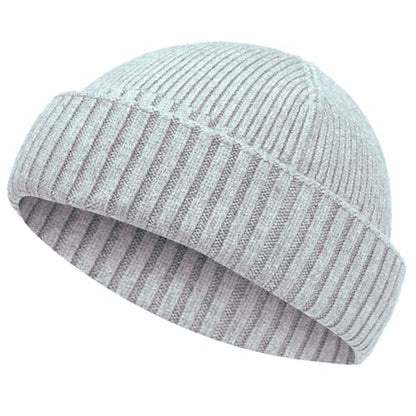 Wool Short Fisherman Beanie for Men Women Double Cuffed Skull Caps - color: 1pcs-flower Grey