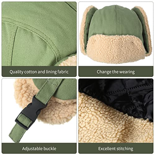 JaGely 4 Pcs Pilot Hat and Goggles Flight Costume Accessories Pilot Helmet Cap with Ear Flaps Hat Adults Winter - color: Green and Khaki, style: Classic
