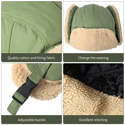 JaGely 4 Pcs Pilot Hat and Goggles Flight Costume Accessories Pilot Helmet Cap with Ear Flaps Hat Adults Winter - color: Green and Khaki, style: Classic