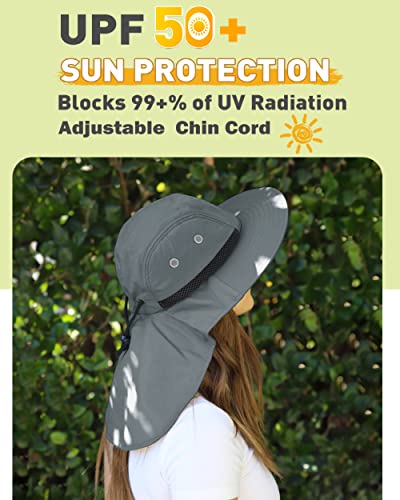 Tirrinia Wide Brim Sun Hat with Neck Flap for Men & Women - color: # Dark Grey