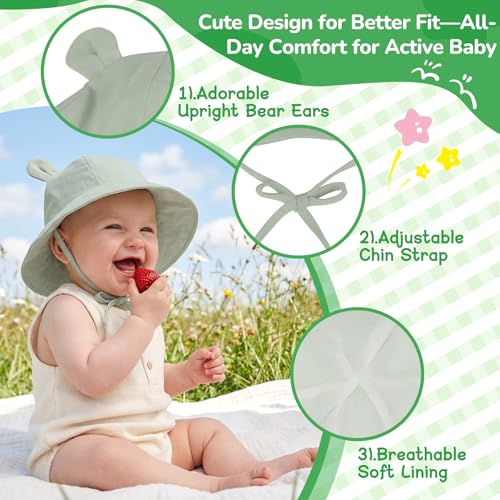 Zando Wide Brim Baby Sun Bucket Hat 0-4T UPF 50+ - Sun Protection Toddler Beach Hats with Bear Ears Infant Hat Adjustable - color: Lemon Yellow, size: 12-24 Months