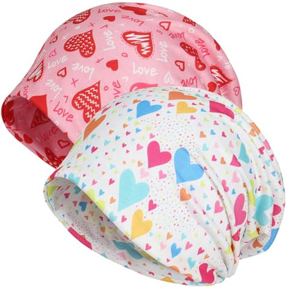 Jemis Sweet Heartwarming Breast Cancer Beanie Hat, Romantic Knitted Hat, Cancer Headwear Caps Baggy Skull Sleep Scarf - color: 2 Pack White & Pink