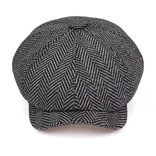 Women Classic Herringbone Newsboy Flat Cap 20s-Gatsby Tweed Ivy Cabbie Hat Golf Hunting Hats for Men Medium