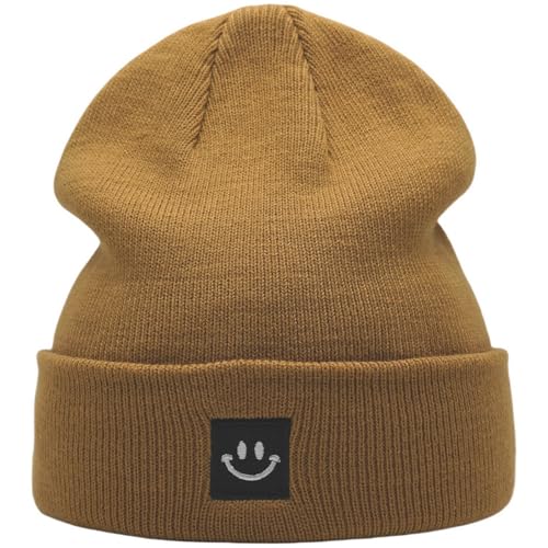 55cube Unisex Winter Beanie Hats Warm Thick Knit Cuffed Skullcaps - color: Solid Camel