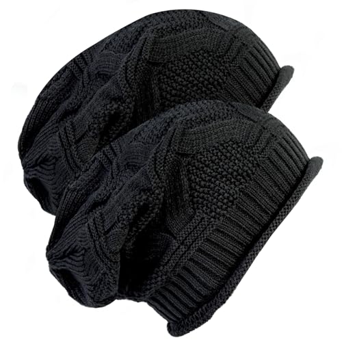 Senker Fashion 2 Pack Winter Beanie Hats for Women, Womens Slouchy Beanies - color: Dark Black Black