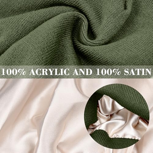 FEQO 4 Pack Satin Lined Winter Beanie Hats Soft Silk Lined Beanies - color: Black, Dark Grey, Pine Green, Beige