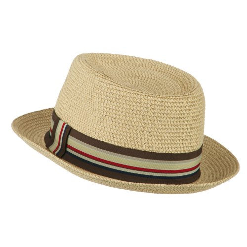 Kid's Pork Pie Stripe Band Fedora - color: Beige
