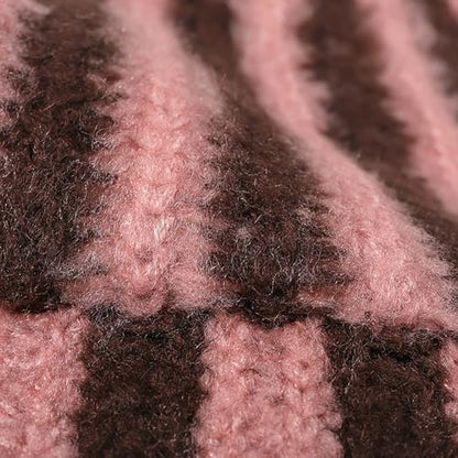 Rib Knit Striped Beanie Cuffed Winter Warm Casual Daily Hat for Unisex Adults - color: Pink