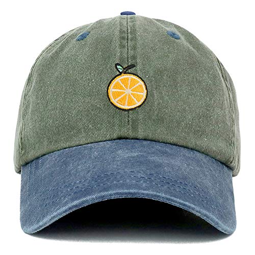 Trendy Apparel Shop Orange Patch Pigment Dyed Washed Two Tone Baseball Cap - color: Olive Navy