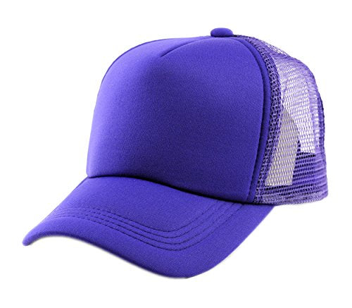 NYFASHION101 Plain Mesh Trucker Hat - Breathable 6-Panel Daily Snapback Cap, Customizable Ideal for DIY Embroidery & Patches - color: Purple