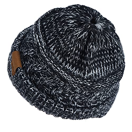 Rosoz 2 Pack Ponytail Beanie for Women,Winter Warm Beanie Tail Soft Stretch Cable Knit Messy High Bun Hat - color: 1pack-black&white Mix