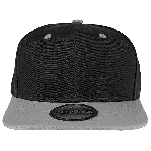 Gelante Snapback Hats for Men - Flat Bill Brim Baseball Cap Hat - Plain Blank Adjustable - color: Black/Light Grey