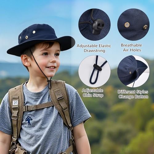 Kids Sun Hats for Boys Girls Bucket Hat UPF 50+ UV Protection Safari Hat Lightweight & Breathable Boonie Hat - color: 1 Pack-navy