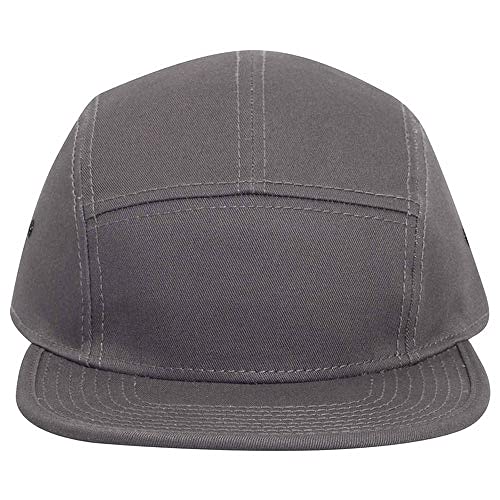 Ashen Fane 5 Panel Superior Cotton Twill Square Flat Visor Adjustable Camper Hat - color: Charcoal Gray