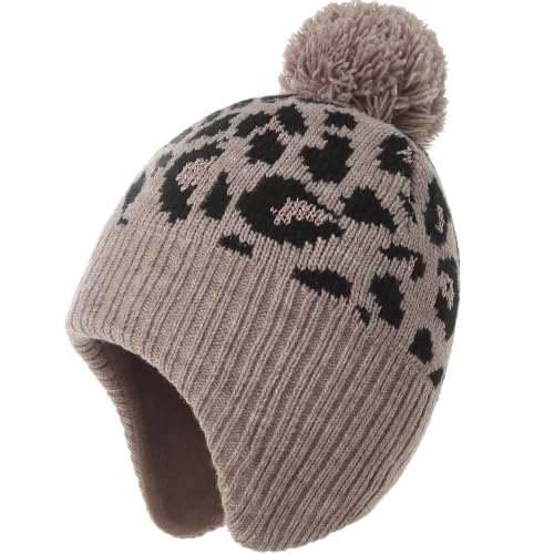 Moon Kitty Baby Girls Earflaps Knit Hats Infant Baby Beanies6-12Months - color: Leopard, size: 1-3T