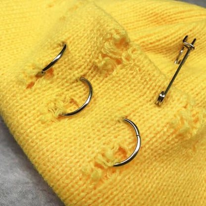 Unisex Adult Hip-hop Distressed Beanie with Iron Ring Punk Grunge Knitted Ripped Hat - color: 2 Pcs C