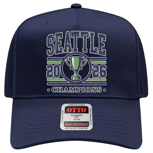 Seattle 2026 Champions Hat | Premium Adjustable Snapback Baseball Trucker Hats for Men & Women - color: Navy Circle