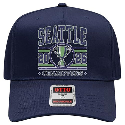 Seattle 2026 Champions Hat | Premium Adjustable Snapback Baseball Trucker Hats for Men & Women - color: Navy Circle